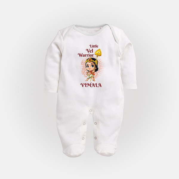 Little Vel Warrior - Customized Sleep Suit For Babies With Name - WHITE - New Born (Chest 7.5")