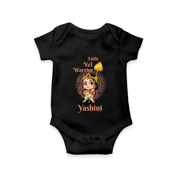 Little Vel Warrior Romper / Onesie | Personalized Baby Romper / Onesie for Lord Murugan - BLACK - New Born (Chest 14")