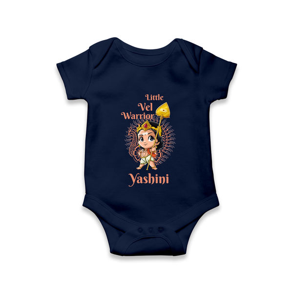 Little Vel Warrior Romper / Onesie | Personalized Baby Romper / Onesie for Lord Murugan - NAVY BLUE - New Born (Chest 14")