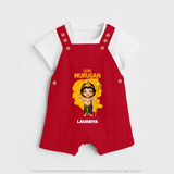 Cute Murugan - Customized Dungaree Set For Kids With Name - RED - 0 - 5 Months Old (Chest 18")