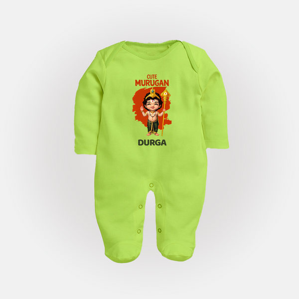 Cute Murugan Sleep Suit | Custom Baby Sleep Suit for Murugan's Little Star - LIME GREEN - New Born (Chest 7.5")