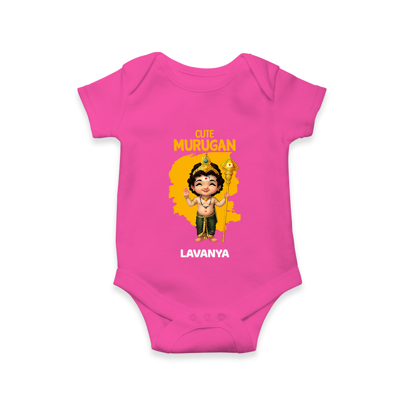 Cute Murugan - Customized Romper For Babies With Name - HOT PINK - 0 - 3 Months Old (Chest 16")