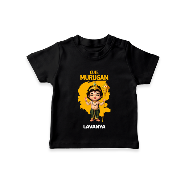 Cute Murugan - Customized T-Shirt For Kids With Name - BLACK - 0-5 Months Old (Chest 17")