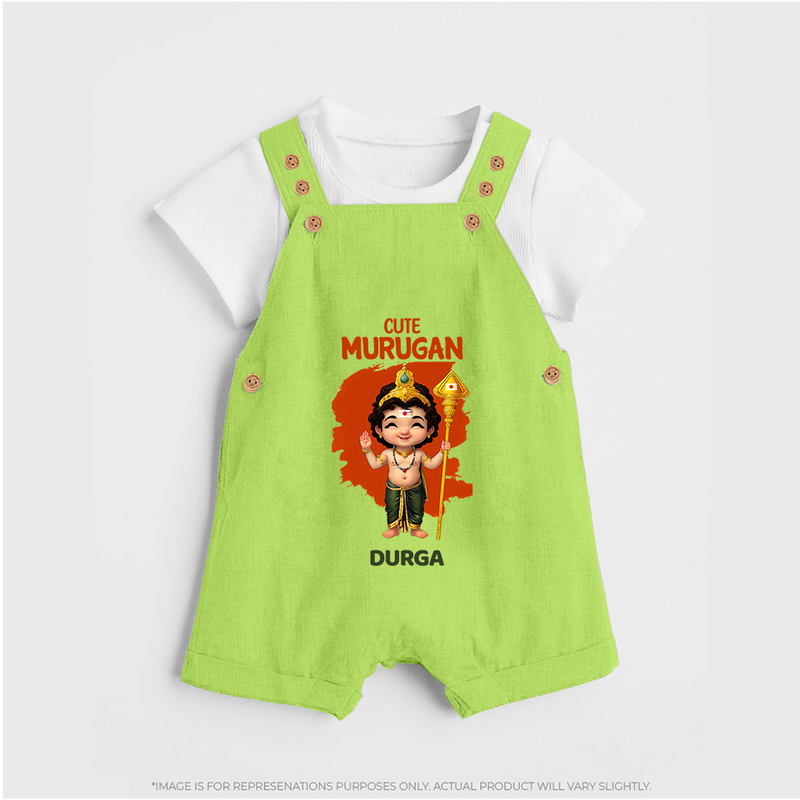 Cute Murugan - Customized Dungaree Set For Kids With Name - GREEN - 0 - 5 Months Old (Chest 18")