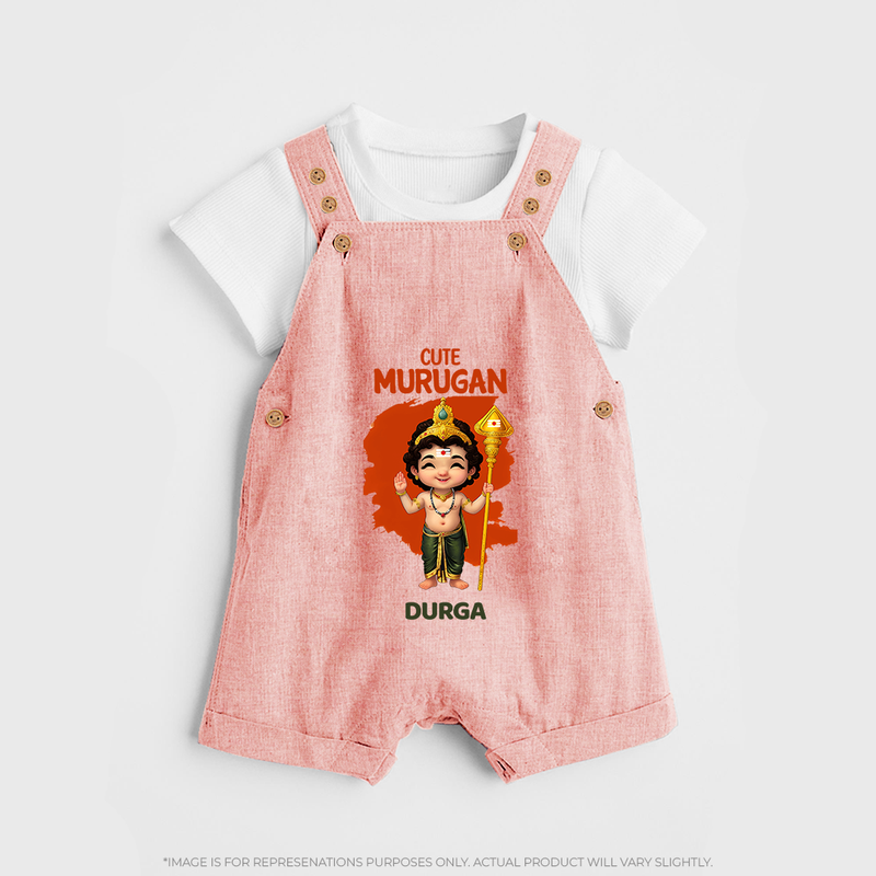 Cute Murugan - Customized Dungaree Set For Kids With Name - PEACH - 0 - 5 Months Old (Chest 18")