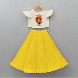 Cute Murugan - Customized Crop Top And Skirt For Kids With Name - YELLOW - 6 - 9 Months Old (Chest 20" , Frock Waist 20")