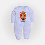 Cute Murugan - Customized Sleep Suit For Babies With Name - BABY BLUE - New Born (Chest 7.5")