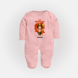 Cute Murugan - Customized Sleep Suit For Babies With Name - BABY PINK - New Born (Chest 7.5")