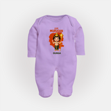 Cute Murugan - Customized Sleep Suit For Babies With Name - LILAC - New Born (Chest 7.5")