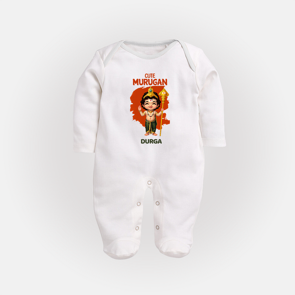 Cute Murugan - Customized Sleep Suit For Babies With Name - WHITE - New Born (Chest 7.5")