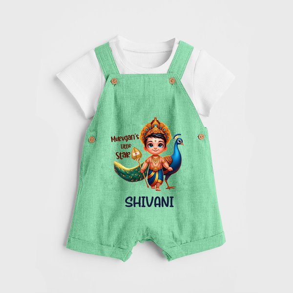 Murugan's Little Star Dungaree Set | Personalized Baby Dungaree Set for Murugan Devotees - GREEN - 0 - 5 Months Old (Chest 18")