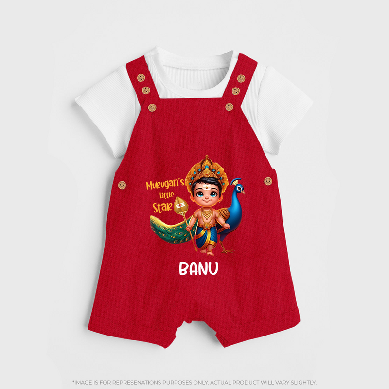 Murugan's Little Star - Customized Dungaree Set For Kids With Name - RED - 0 - 5 Months Old (Chest 18")