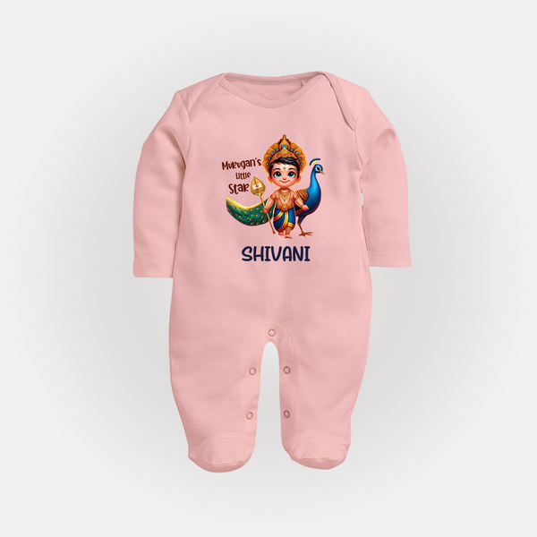 Murugan's Little Star Sleep Suit | Personalized Baby Sleep Suit for Murugan Devotees - BABY PINK - New Born (Chest 7.5")