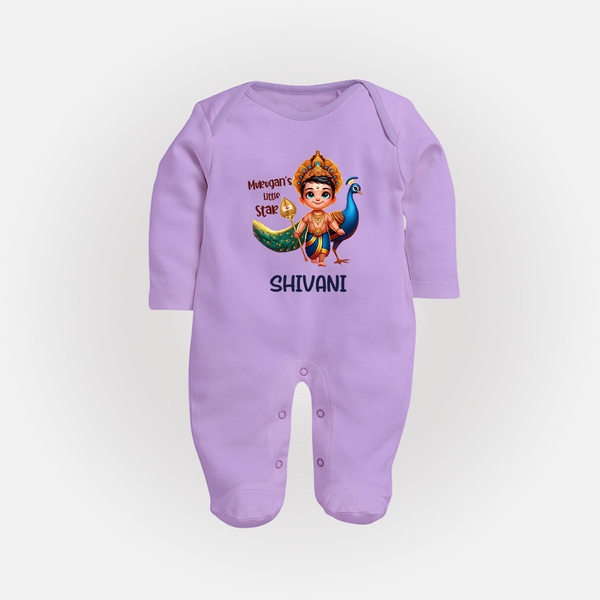 Murugan's Little Star Sleep Suit | Personalized Baby Sleep Suit for Murugan Devotees - LILAC - New Born (Chest 7.5")