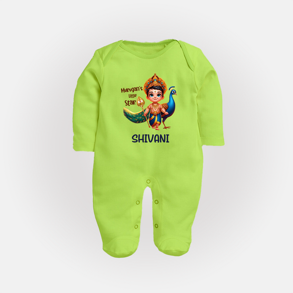 Murugan's Little Star Sleep Suit | Personalized Baby Sleep Suit for Murugan Devotees - LIME GREEN - New Born (Chest 7.5")