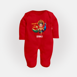 Murugan's Little Star - Customized Sleep Suit For Babies With Name - RED - New Born (Chest 7.5")