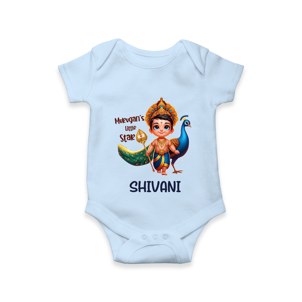 Murugan's Little Star Romper / Onesie | Personalized Baby Romper / Onesie for Murugan Devotees - BABY BLUE - New Born (Chest 14")