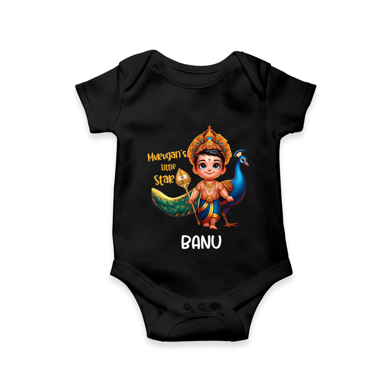 Murugan's Little Star - Customized Romper For Babies With Name - BLACK - 0 - 3 Months Old (Chest 16")