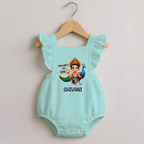 Murugan's Little Star Romper Frock | Personalized Baby Romper Frock for Murugan Devotees - MINT GREEN - 0 - 3 Months Old (Chest 19")