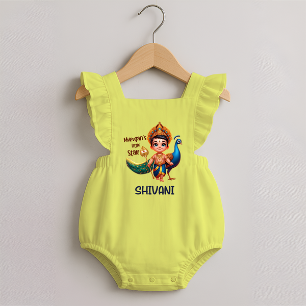 Murugan's Little Star Romper Frock | Personalized Baby Romper Frock for Murugan Devotees - PASTEL YELLOW - 0 - 3 Months Old (Chest 19")