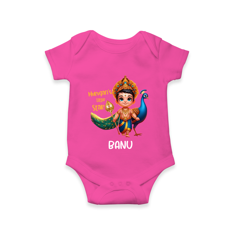 Murugan's Little Star - Customized Romper For Babies With Name - HOT PINK - 0 - 3 Months Old (Chest 16")