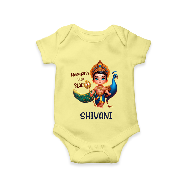 Murugan's Little Star Romper / Onesie | Personalized Baby Romper / Onesie for Murugan Devotees - PASTEL YELLOW - New Born (Chest 14")