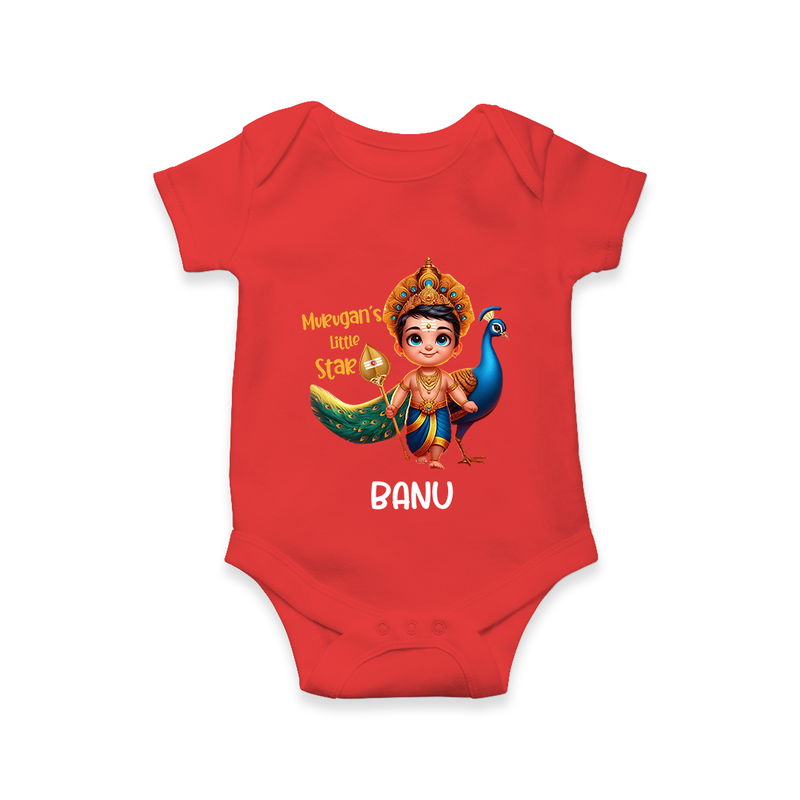 Murugan's Little Star - Customized Romper For Babies With Name - RED - 0 - 3 Months Old (Chest 16")