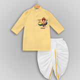 Murugan's Little Star - Customized Drapped Dhoti For Kids With Name - YELLOW - 0 - 6 Month Old (Chest 24", Kurta Length 14" , Waist 19", Dhoti Length 14")