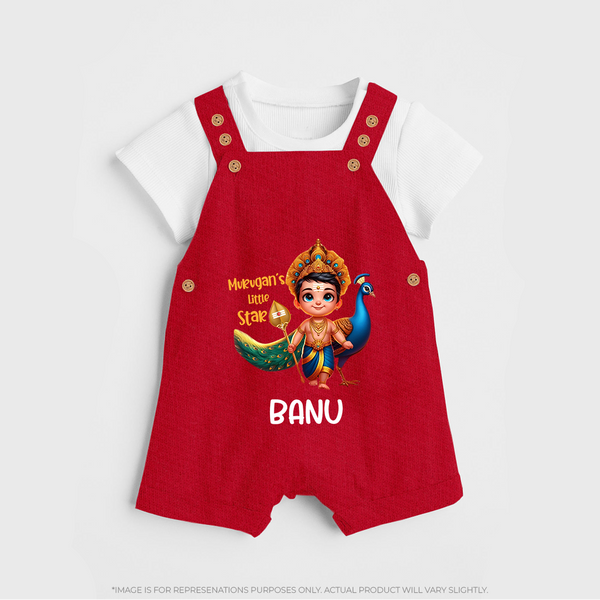 Murugan's Little Star Dungaree Set | Personalized Baby Dungaree Set for Murugan Devotees - RED - 0 - 5 Months Old (Chest 18")