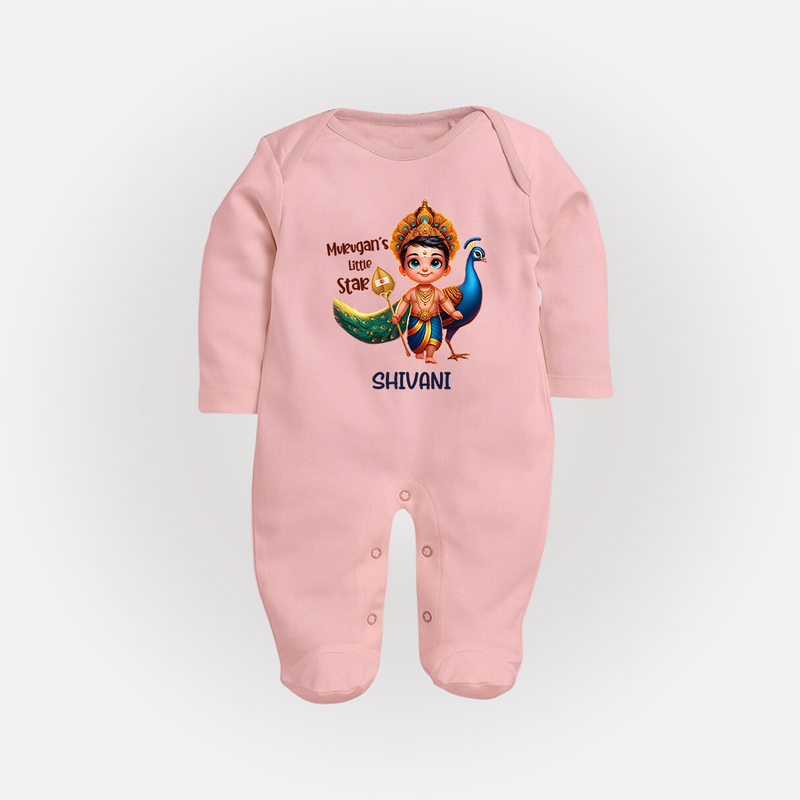 Murugan's Little Star - Customized Sleep Suit For Babies With Name - BABY PINK - New Born (Chest 7.5")