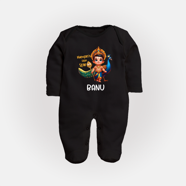 Murugan's Little Star Sleep Suit | Personalized Baby Sleep Suit for Murugan Devotees - BLACK - New Born (Chest 7.5")