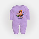 Murugan's Little Star - Customized Sleep Suit For Babies With Name - LILAC - New Born (Chest 7.5")