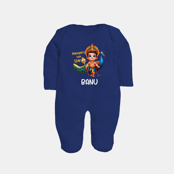Murugan's Little Star Sleep Suit | Personalized Baby Sleep Suit for Murugan Devotees - NAVY BLUE - New Born (Chest 7.5")