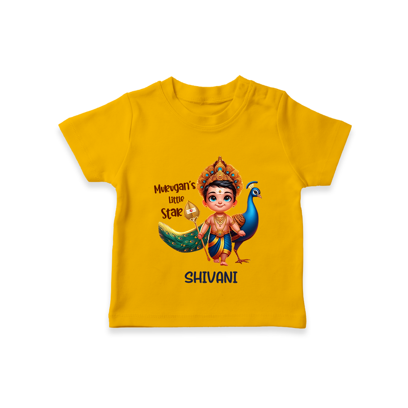 Murugan's Little Star - Customized T-Shirt For Kids With Name - CHROME YELLOW - 0-5 Months Old (Chest 17")