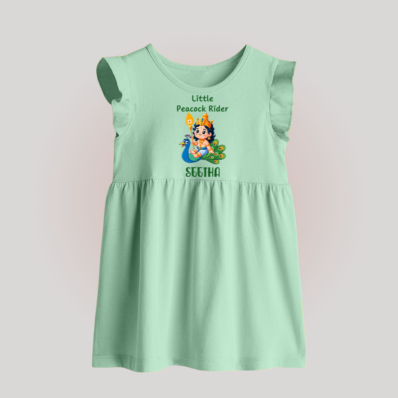 Little Peacock Rider Baby Frock | Custom Baby Frock for Murugan's Divine Ride - MINT GREEN - 0 - 3 Months Old (Chest 17")