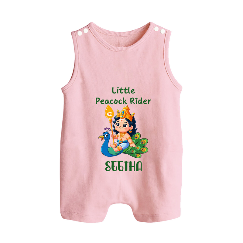 Little Peacock Rider Romper Suit | Custom Baby Romper Suit for Murugan's Divine Ride - BABY PINK - 0 - 5 Months Old (Chest 18")