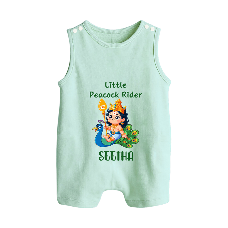 Little Peacock Rider Romper Suit | Custom Baby Romper Suit for Murugan's Divine Ride - MINT GREEN - 0 - 5 Months Old (Chest 18")