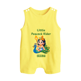 Liittle Peacock Rider - Customized Romper Suit For Babies With Name - PASTEL YELLOW - 0 - 5 Months Old (Chest 18")