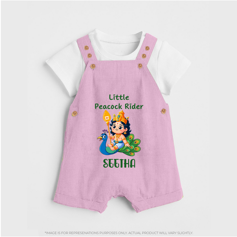 Little Peacock Rider Dungaree Set | Custom Baby Dungaree Set for Murugan's Divine Ride - BABY PINK - 0 - 5 Months Old (Chest 18")