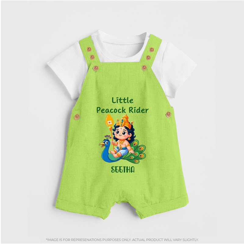 Liittle Peacock Rider - Customized Dungaree Set For Kids With Name - GREEN - 0 - 5 Months Old (Chest 18")