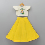 Liittle Peacock Rider - Customized Crop Top And Skirt For Kids With Name - YELLOW - 6 - 9 Months Old (Chest 20" , Frock Waist 20")