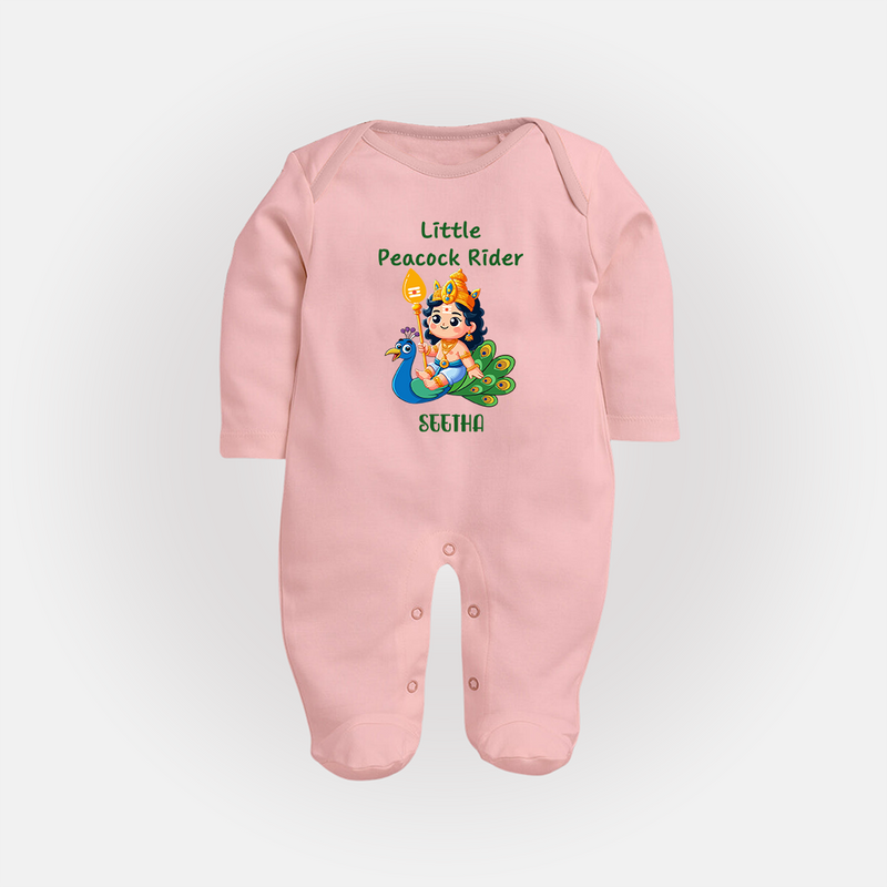 Liittle Peacock Rider - Customized Sleep Suit For Babies With Name - BABY PINK - New Born (Chest 7.5")