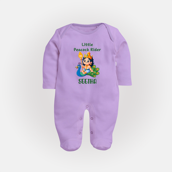 Little Peacock Rider Sleep Suit | Custom Baby Sleep Suit for Murugan's Divine Ride - LILAC - New Born (Chest 7.5")