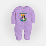 Liittle Peacock Rider - Customized Sleep Suit For Babies With Name - LILAC - New Born (Chest 7.5")