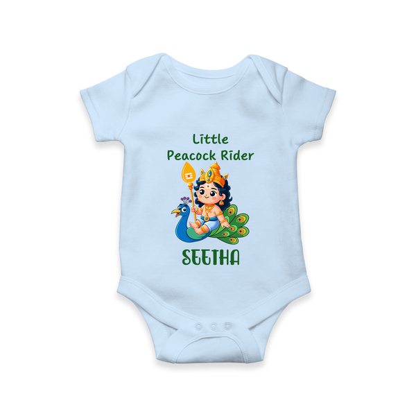 Little Peacock Rider Romper / Onesie | Custom Baby Romper / Onesie for Murugan's Divine Ride - BABY BLUE - New Born (Chest 14")