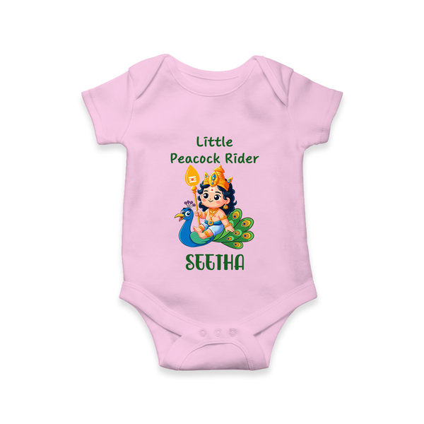 Little Peacock Rider Romper / Onesie | Custom Baby Romper / Onesie for Murugan's Divine Ride - BABY PINK - New Born (Chest 14")
