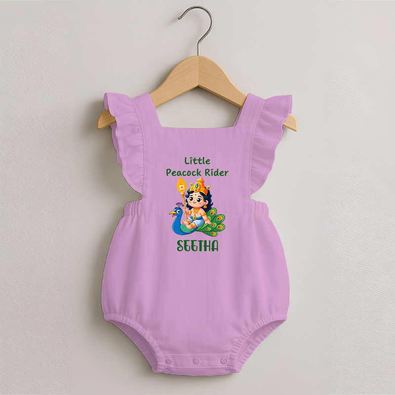 Little Peacock Rider Romper Frock | Custom Baby Romper Frock for Murugan's Divine Ride - BABY PINK - 0 - 3 Months Old (Chest 19")