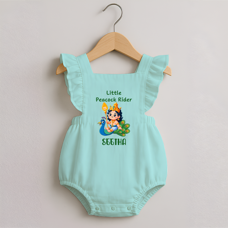 Little Peacock Rider Romper Frock | Custom Baby Romper Frock for Murugan's Divine Ride - MINT GREEN - 0 - 3 Months Old (Chest 19")