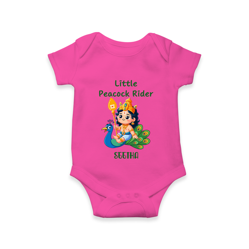 Liittle Peacock Rider - Customized Romper For Babies With Name - HOT PINK - 0 - 3 Months Old (Chest 16")