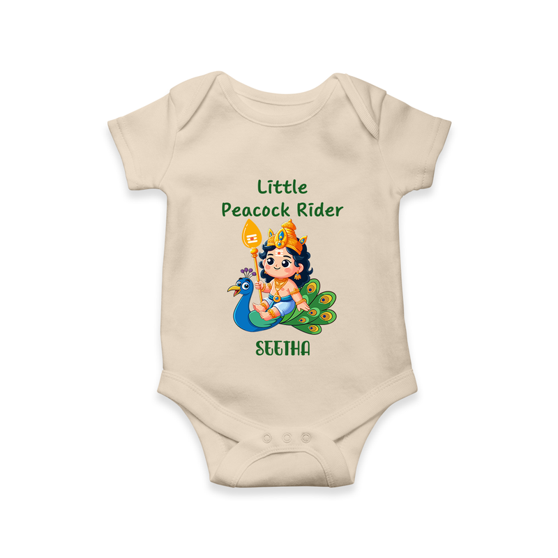 Liittle Peacock Rider - Customized Romper For Babies With Name - IVORY - 0 - 3 Months Old (Chest 16")